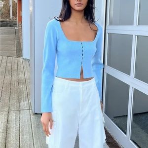 OAK + FORT - BLACK - Square Neck Button Down Sweater - XS